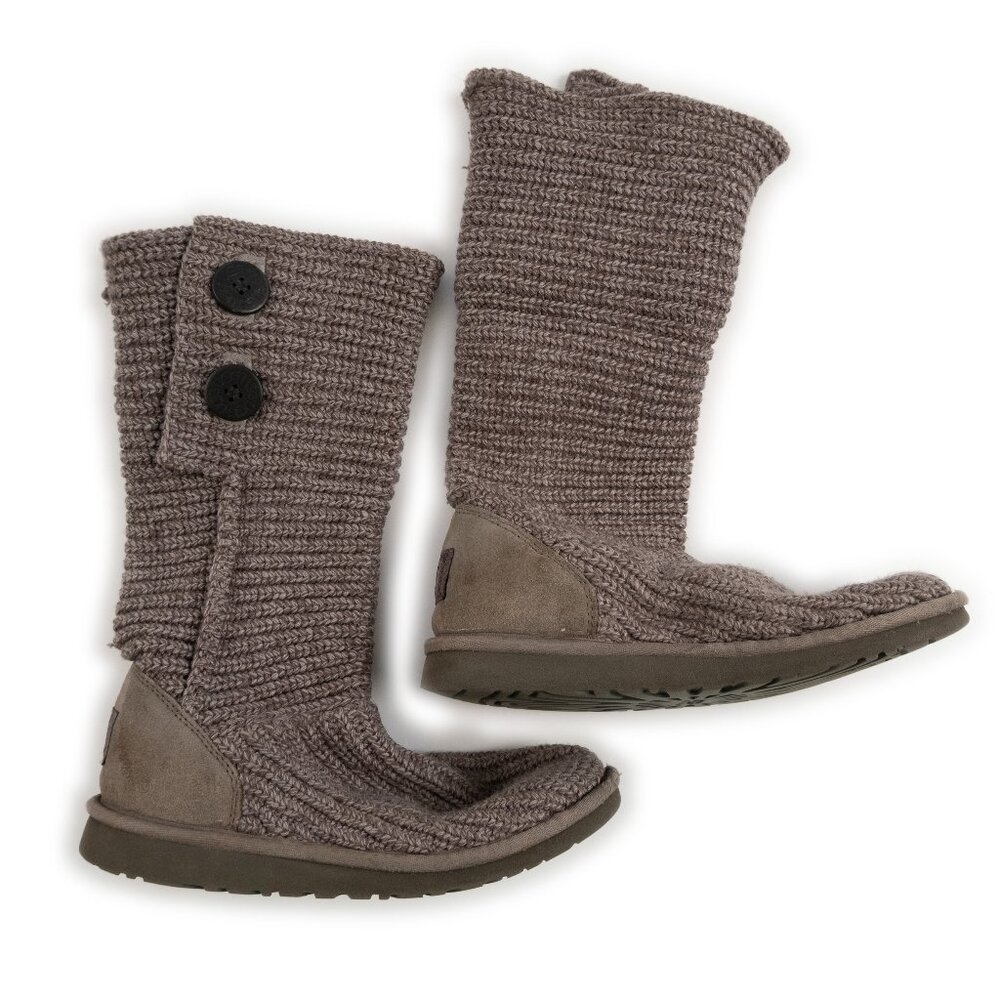 UGG Australia Grey Classic Cardy Knit Tall Button Boots S/N 5649 size 6